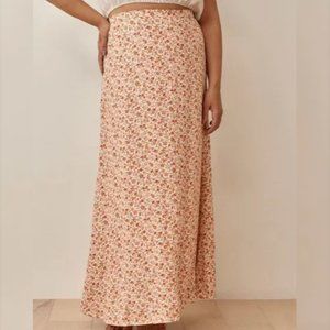 NWOT Reformation Vista Skirt in Fairy Pink Floral Print Maxi Crepe